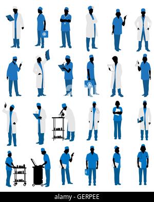 Vector illustration d'une des silhouettes en uniforme les médecins Illustration de Vecteur