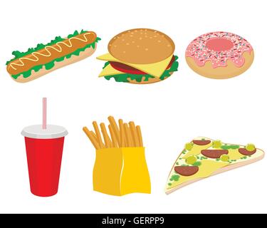 Vector illustration d'un ensemble d'aliments de préparation rapide Illustration de Vecteur