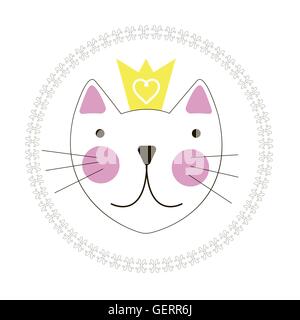 Cute cat dessiné à la main avec en arrière-plan de la Couronne Illustration de Vecteur