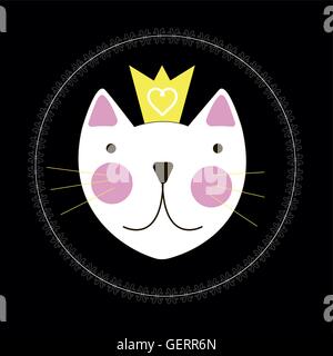 Cute cat dessiné à la main avec en arrière-plan de la Couronne Illustration de Vecteur