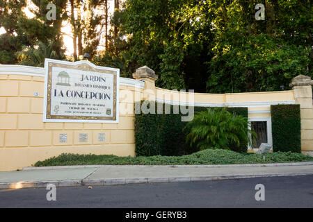 Entrée du Jardin Botanique, Jardín Botánico Histórico, Malaga, Andalousie, espagne. Banque D'Images