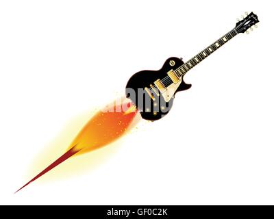 La guitare rock and roll définitif en noir, isolé sur un fond blanc. Illustration de Vecteur