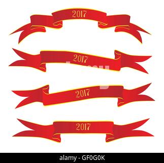 Une collection de 4 bannières du ruban rouge isolé sur fond blanc avec la légende 2017 Illustration de Vecteur