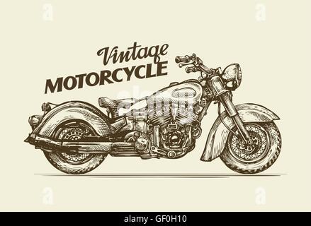 Moto vintage. Croquis à main retro moto. Vector illustration Illustration de Vecteur