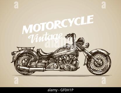 Moto vintage. Moto Retro dessiné à la main. Vector illustration Illustration de Vecteur