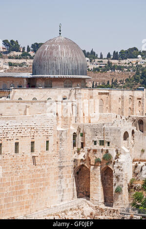 Jérusalem, vue de la mosquée Al Aqsa, la mosquée la plus éloignée, située sur le mont du Temple de la vieille ville, le troisième lieu saint de l'Islam Banque D'Images