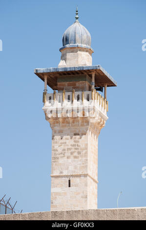 Jérusalem, Vieille Ville, Israël : le minaret de la mosquée Al Aqsa, la mosquée la plus éloignée située sur le mont du Temple, le troisième lieu saint de l'Islam Banque D'Images