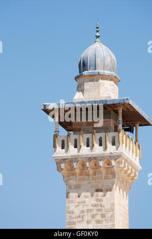 Jérusalem, Vieille Ville, Israël : le minaret de la mosquée Al Aqsa, la mosquée la plus éloignée située sur le mont du Temple, le troisième lieu saint de l'Islam Banque D'Images