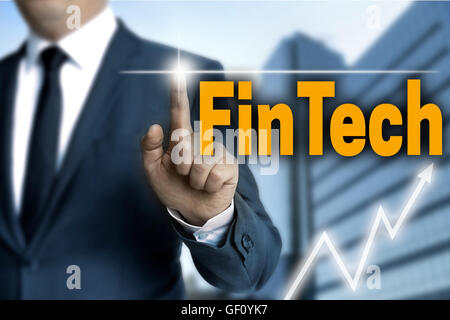 Fintech écran tactile est exploité par d'affaires. Banque D'Images