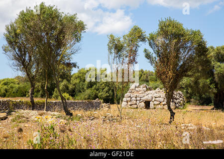 Vue de la Navetas de Rafal Rubi, une chambre funéraire sur l'île de Menorca, Espagne. Banque D'Images