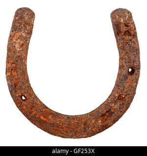 Old rusty horseshoe isolé sur fond blanc Banque D'Images