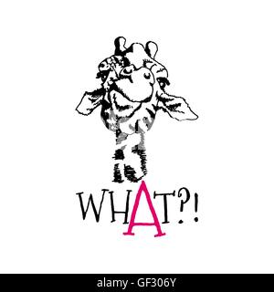 Girafe drôle avec une belle etiquette dans la tendance de la saison. Expression créative lettrage, style de la jeunesse. Doodle croquis dessinés à la main Illustration de Vecteur