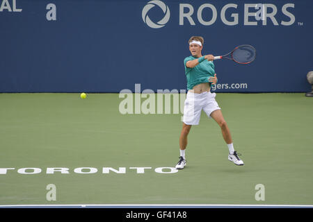 Toronto, Ontario, Canada. 28 juillet, 2016. Milos Raonic du Canada bat Jared Donaldson de United States pendant le troisième tour de la Coupe Rogers tournoi au centre d'Aviva. 6-2, 6-3. Credit : Joao Luiz de Franco/ZUMA/Alamy Fil Live News Banque D'Images