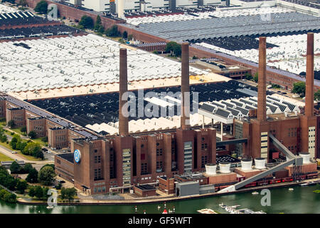 Vue aérienne de l'usine Volkswagen, VW Wolfsburg avec la cogénération South Street, scandale d'échappement du groupe Volkswagen, Texas, United States Banque D'Images