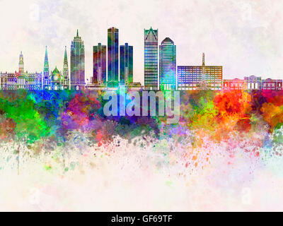 Contexte aquarelle en skyline Detroit Banque D'Images