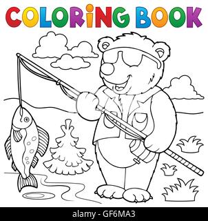 Livre de coloriage pêcheur ours Thème 1 - photo illustration. Banque D'Images