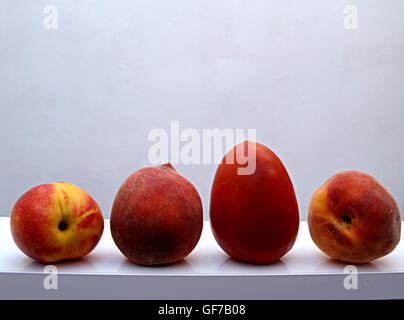 Rangée de fruits sur fond blanc Banque D'Images