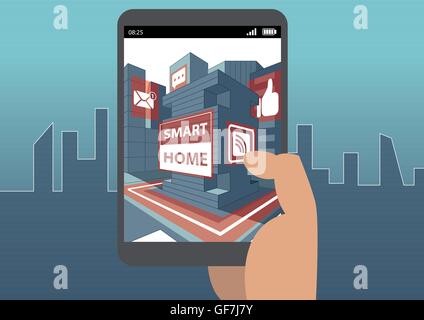 Smart home concept et réalité augmentée avec la holding smartphone Illustration de Vecteur