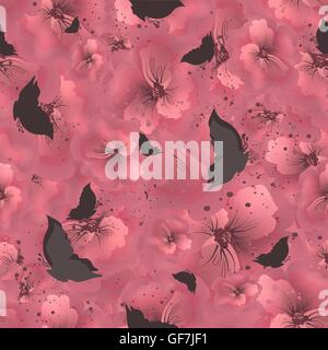 Résumé motif transparent avec papillons et fleurs Illustration de Vecteur
