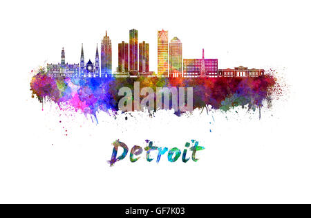 Toits de Detroit à l'aquarelle des éclaboussures avec clipping path Banque D'Images