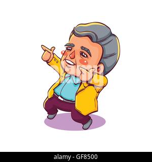 Vector Illustration du vieil homme heureux avec deux mains pointant vers le haut, haut personnage mignon Illustration de Vecteur
