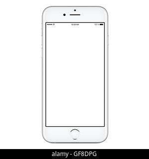 Directement Vue de face d'un batiment moderne et blanc téléphone intelligent immersive avec écran blanc isolé sur fond blanc. Banque D'Images