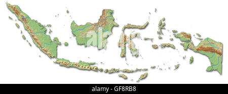 Carte du relief de l'Indonésie avec relief ombré. Banque D'Images