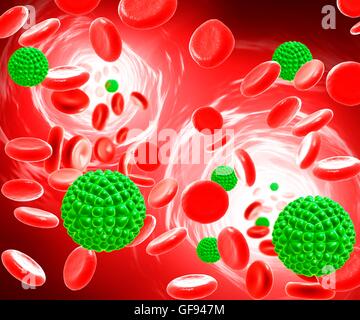 Illustration de Nudaurelia capensis omega particules de virus dans le sang. Banque D'Images