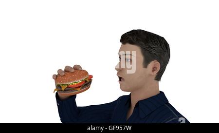 À propos de l'homme de manger burger Banque D'Images
