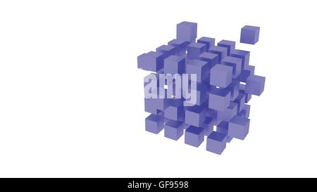 Tableau bleu de cubes isolated on white 3D render Banque D'Images