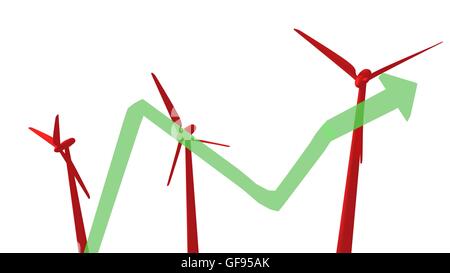 Les moulins à vent s'élevant comme graphique à barres avec rendu 3D flèche Banque D'Images