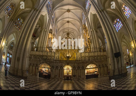 De Fisheye le plafond voûté, autel, et reja de la chapelle principale de la cathédrale de Saint Marie Primat de Tolède Banque D'Images