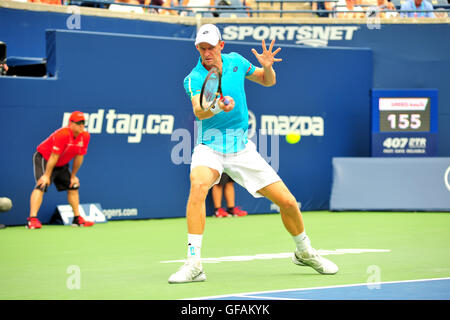 Toronto, Ontario, Canada. 29 juillet 2016. Stan Wawrinka bat Kevin Anderson au quart de finale de la Coupe Rogers à Toronto. Le numéro 2 mondial a gagné en 5 sets et va maintenant passer à jouer Kei Nishikori en demi-finale le samedi. Banque D'Images