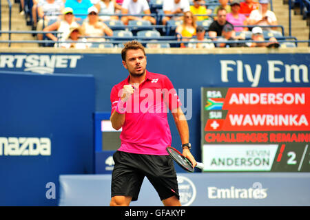 Toronto, Ontario, Canada. 29 juillet 2016. Stan Wawrinka bat Kevin Anderson au quart de finale de la Coupe Rogers à Toronto. Le numéro 2 mondial a gagné en 5 sets et va maintenant passer à jouer Kei Nishikori en demi-finale le samedi. Banque D'Images