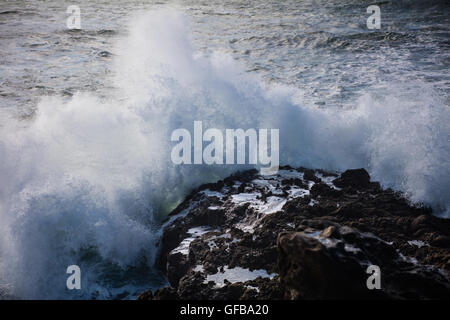 Les vagues de l'océan pacifique contre l'écrasement de Sonoma Coast rocheuses de Californie du Nord pittoresque. Banque D'Images