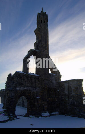 La Cathédrale de Saint Andrew's à l'aube dans la neige, St Andrews, Scotland Banque D'Images