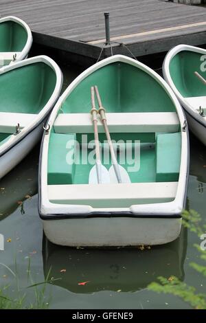 Petit bateau de ligne verte avec pagaies avirons et le siège prêt à explorer l'aventure holiday vacation Banque D'Images