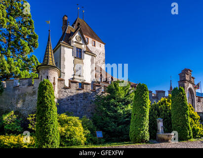 Château Oberhofen sur le lac de Thoune, dans l'Oberland bernois, Canton de Berne, Suisse, Europe Banque D'Images