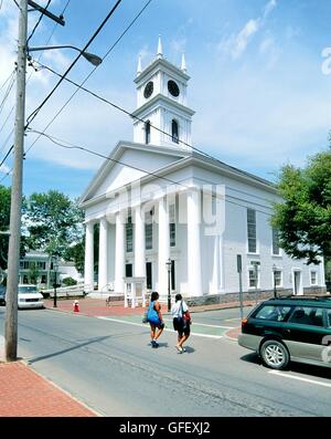 L'extérieur de l'ancienne église des baleiniers à Edgartown sur l'île de Martha's Vineyard au large de Cape Cod, Massachusetts, New England, USA Banque D'Images