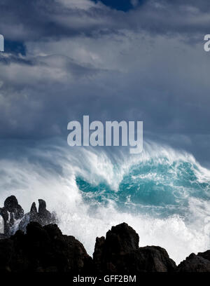 Le fracas des vagues à Laupahoehoe Point. Hawaii, l'île. La grande île. Banque D'Images