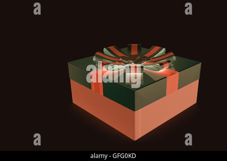 Joliment décorées et attaché avec boîte de ruban cadeau pour anniversaire, fête, vacances. Présenté sur un fond noir. Banque D'Images