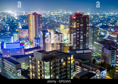 Le centre-ville de Sendai, Japon cityscape at night. Banque D'Images