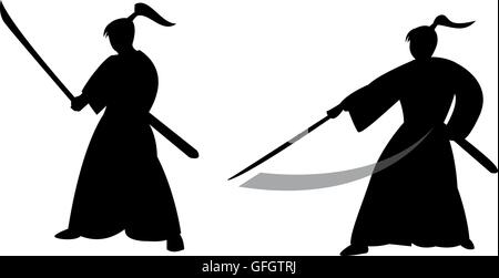 Samurai Warrior en silhouette, style vector Illustration de Vecteur