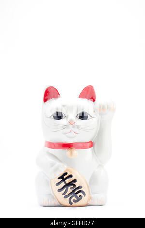 Signe de l'argent japonais Manekineko chat appelé également connu sous le nom de lucky cat Banque D'Images