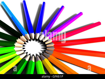 L'image de rendu 3D représentant un cercle de crayons de couleur Banque D'Images