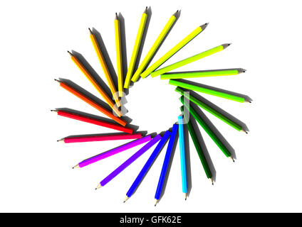 L'image de rendu 3D représentant un cercle constitué de crayons de couleur Banque D'Images