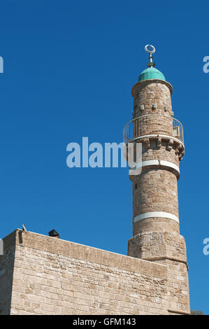 Jaffa, Israël : la mosquée Al Bahr dans la vieille ville, la mer, La Mosquée la plus ancienne mosquée existante à Jaffa Banque D'Images