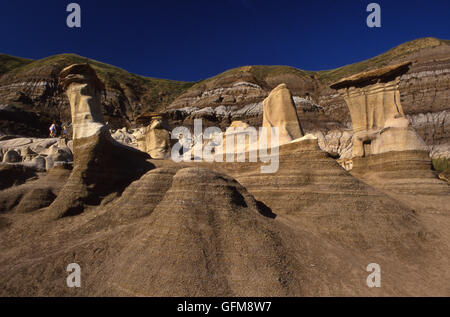 Les formations connu sous le nom de cheminées sont trouvés dans les badlands de l'Amérique du Nord. Drumheller - Alberta - Canada. Banque D'Images