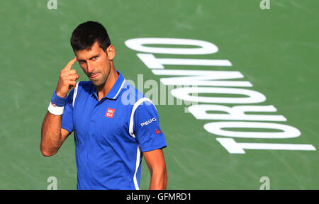 Toronto, Canada. 31 juillet, 2016. Novak Djokovic la Serbie au cours de la réaction du dernier match de simple messieurs contre Kei Nishikori du Japon à la Coupe Rogers 2016 à Toronto, Canada, le 31 juillet 2016. Novak Djokovic a gagné 2-0 et a réclamé le titre. Credit : Zou Zheng/Xinhua/Alamy Live News Banque D'Images