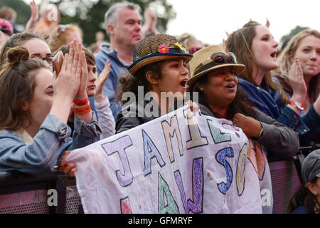 Bolesworth Carfest, Nord, Cheshire, Royaume-Uni. Le 31 juillet 2016. Attente des fans une bannière alors que Jamie Lawson de performances sur la scène principale. L'événement est l'invention de Chris Evans et dispose de 3 jours de voitures, de la musique et de divertissement avec des profits en dons à l'organisme Les enfants dans le besoin. Andrew Paterson/Alamy Live News Banque D'Images